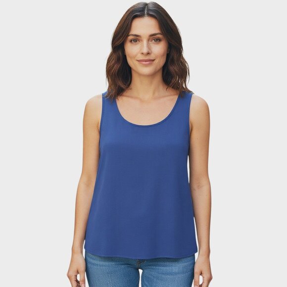 Colleen Lopez Blue Sleeveless Blouse Medium Boat Neck Chic Office Workwear - Picture 1 of 12